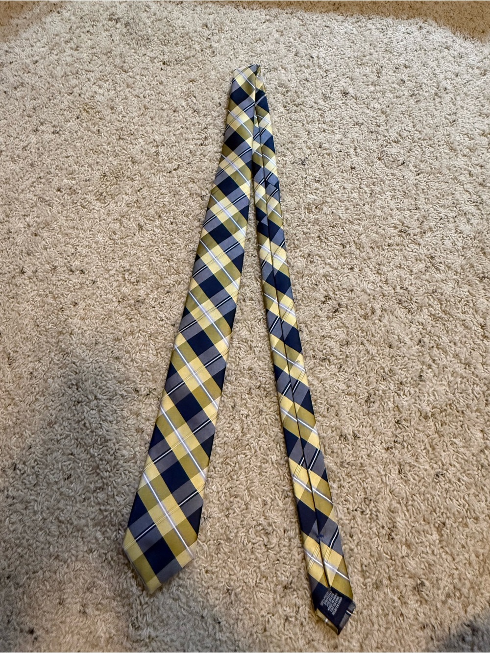 Nautica Yellow and Navy Plaid Silk Tie